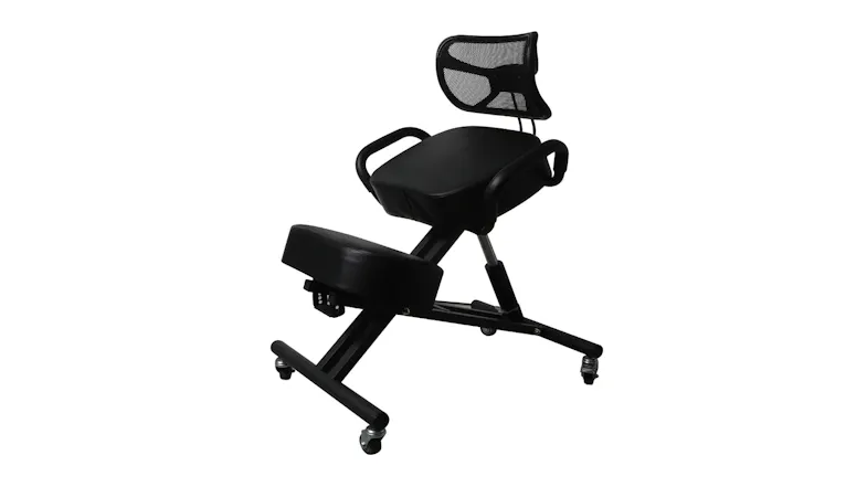 Levede ergonomic kneeling office chair with padded seat, knee pads, mesh backrest, armrests, and wheeled metal frame Levede ergonomic kneeling office chair with padded seat, knee pads, mesh backrest, armrests, and wheeled metal frame
