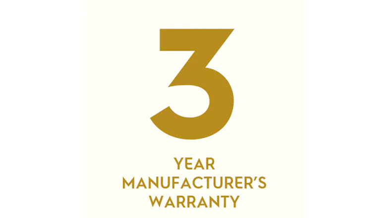 A text reading "3 YEAR MANUFACTURER'S WARRANTY" A text reading "3 YEAR MANUFACTURER'S WARRANTY"