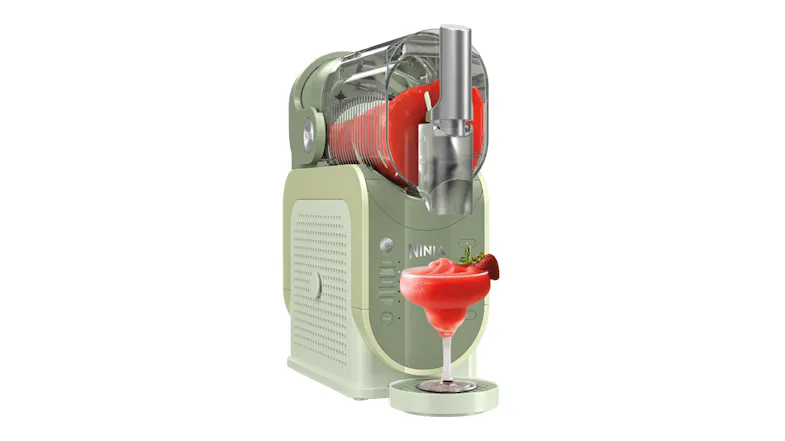 The Ninja SLUSHi Professional Frozen Drink Maker in light green dispenses a red frozen drink The Ninja SLUSHi Professional Frozen Drink Maker in light green dispenses a red frozen drink