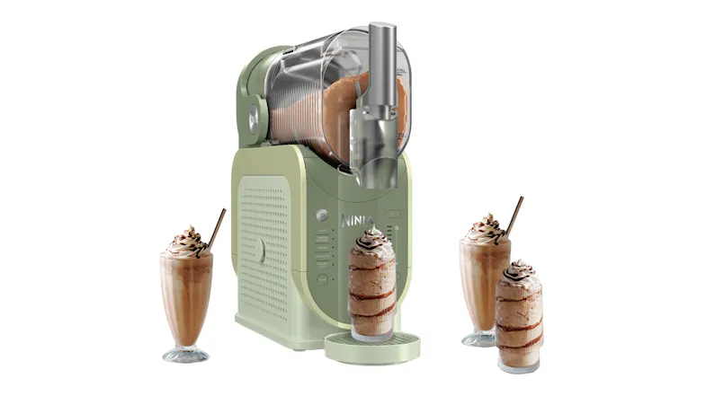 The SLUSHi machine is shown surrounded by several chocolate milkshakes in tall glasses The SLUSHi machine is shown surrounded by several chocolate milkshakes in tall glasses