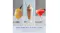 Three frozen drinks displayed side by side: a yellow slush in a stemmed glass and a chocolate milkshake Three frozen drinks displayed side by side: a yellow slush in a stemmed glass and a chocolate milkshake