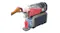 A hand operates the dispensing lever while a red frozen drink flows into a tall, clear cup positioned on the drip tray A hand operates the dispensing lever while a red frozen drink flows into a tall, clear cup positioned on the drip tray