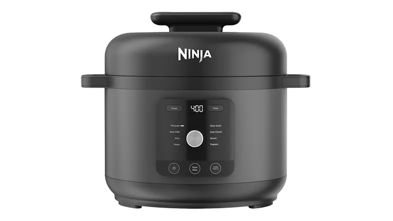 Front view of the Ninja HyperHeat 6L 9‑in‑1 Pressure & Rice Cooker in dark grey Front view of the Ninja HyperHeat 6L 9‑in‑1 Pressure & Rice Cooker in dark grey