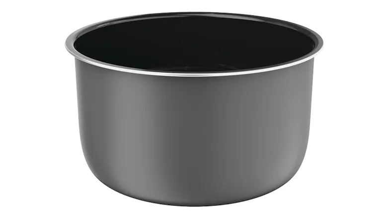 Close‑up of the removable inner pot in dark grey featuring the smooth ceramic‑coated interior Close‑up of the removable inner pot in dark grey featuring the smooth ceramic‑coated interior