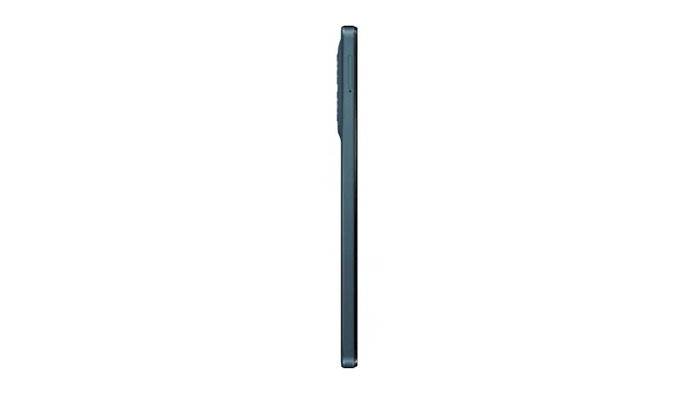 Straight side view of the Motorola Moto G06 showing the slim profile, side buttons, and camera bump Straight side view of the Motorola Moto G06 showing the slim profile, side buttons, and camera bump