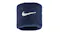 Single navy blue Nike sweatband featuring an embroidered white logo Single navy blue Nike sweatband featuring an embroidered white logo