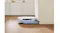 White robot vacuum using the roller mop to clean along a cabinet edge on a wooden floor White robot vacuum using the roller mop to clean along a cabinet edge on a wooden floor