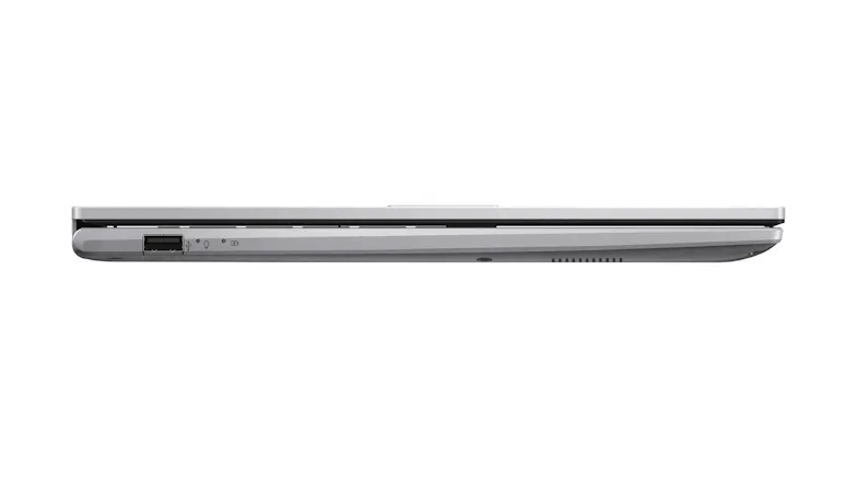 Side profile of the closed ASUS Vivobook, showing its slim design and left-side ports Side profile of the closed ASUS Vivobook, showing its slim design and left-side ports