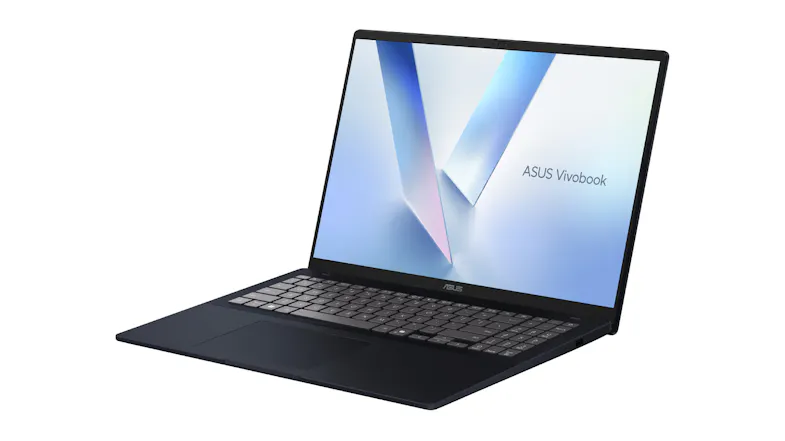 Left‑side profile of a closed ASUS Vivobook, showing a slim design with visible ports Left‑side profile of a closed ASUS Vivobook, showing a slim design with visible ports