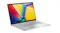 Angled front-left view of a silver ASUS Vivobook laptop with the screen open and a colourful display Angled front-left view of a silver ASUS Vivobook laptop with the screen open and a colourful display