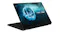Side view of the ASUS ProArt laptop in stand mode, with visible vents and a vivid blue ocean‑wave display Side view of the ASUS ProArt laptop in stand mode, with visible vents and a vivid blue ocean‑wave display