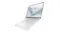 Silver ASUS Zenbook laptop open at an angle, showing slim bezels, a white keyboard, and a large touchpad Silver ASUS Zenbook laptop open at an angle, showing slim bezels, a white keyboard, and a large touchpad
