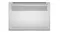 Bottom view of a silver ASUS Zenbook laptop, showing the speaker grille, screws, hinge, and clean aluminium finish Bottom view of a silver ASUS Zenbook laptop, showing the speaker grille, screws, hinge, and clean aluminium finish