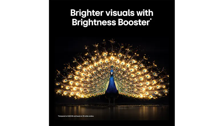 Glowing peacock visual showcasing the Brightness Booster feature Glowing peacock visual showcasing the Brightness Booster feature