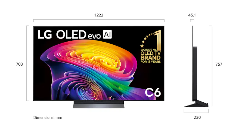 LG smart TV with labelled dimensions LG smart TV with labelled dimensions