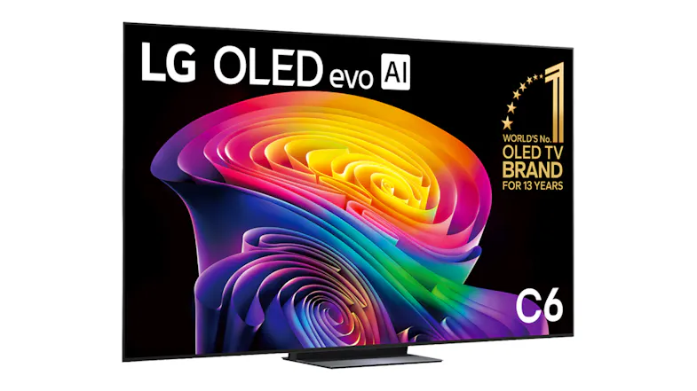 Left perspective view of the OLED TV, highlighting its sleek design Left perspective view of the OLED TV, highlighting its sleek design