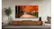 Modern living room with a large TV, accompanied by a soundbar and minimalist furniture Modern living room with a large TV, accompanied by a soundbar and minimalist furniture