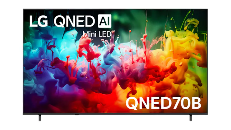 LG 75" QNED70 Smart 4K QNED Mini-LED AI TV displaying a vivid splash of colourful paint LG 75" QNED70 Smart 4K QNED Mini-LED AI TV displaying a vivid splash of colourful paint