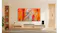 Wall-mounted LG QNED TV featuring a colourful abstract display Wall-mounted LG QNED TV featuring a colourful abstract display