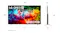LG QNED TV with labelled dimensions and a side profile showing screen thickness and stand width LG QNED TV with labelled dimensions and a side profile showing screen thickness and stand width