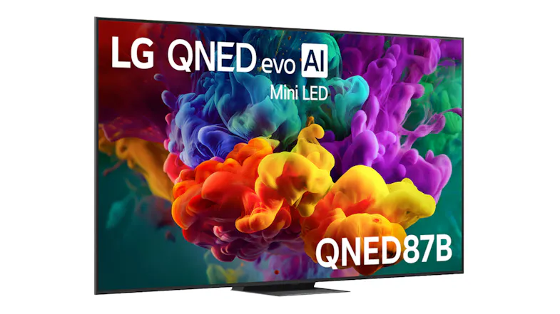 Left perspective view of the Smart TV, highlighting its sleek design Left perspective view of the Smart TV, highlighting its sleek design