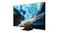 Angled left side view of the OLED TV with colourful display Angled left side view of the OLED TV with colourful display