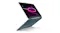 Modern Lenovo Yoga 7 laptop in floating position with pink neon swirl wallpaper Modern Lenovo Yoga 7 laptop in floating position with pink neon swirl wallpaper