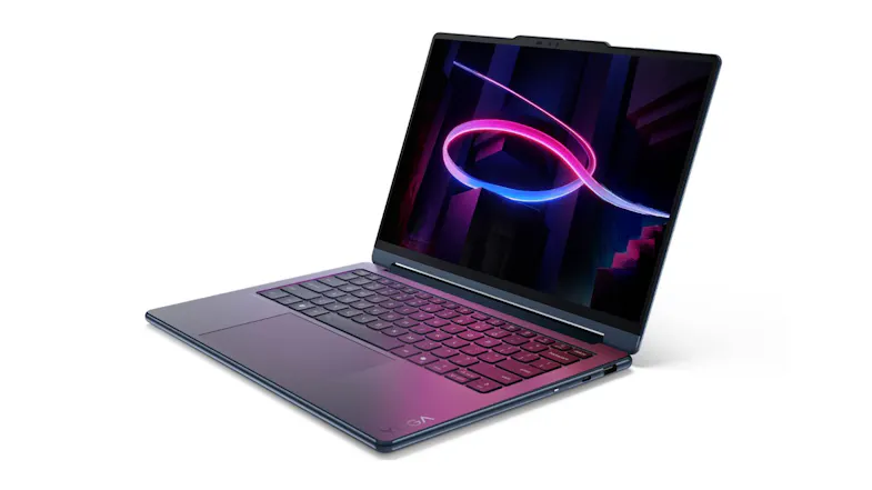 Lenovo Yoga 9 laptop with a pink abstract loop on the screen Lenovo Yoga 9 laptop with a pink abstract loop on the screen