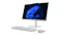 A front-angled view of the Lenovo all‑in‑one PC with a white keyboard and mouse placed neatly A front-angled view of the Lenovo all‑in‑one PC with a white keyboard and mouse placed neatly
