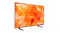 Samsung Neo QLED TV angled to the left, featuring a bright orange abstract display and a thin black bezel on two feet Samsung Neo QLED TV angled to the left, featuring a bright orange abstract display and a thin black bezel on two feet