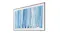 Side-angled slim TV with minimal bezels showing blue abstract art Side-angled slim TV with minimal bezels showing blue abstract art