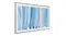 An angled view of a slim, black-framed TV showing a blue abstract vertical brushstroke painting on a white mat An angled view of a slim, black-framed TV showing a blue abstract vertical brushstroke painting on a white mat
