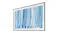A side view of a thin-framed display featuring modern blue and white abstract art with layered brushstrokes A side view of a thin-framed display featuring modern blue and white abstract art with layered brushstrokes