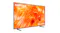 Samsung Neo QLED TV angled to the left, featuring a bright orange abstract display and a thin black bezel on two feet Samsung Neo QLED TV angled to the left, featuring a bright orange abstract display and a thin black bezel on two feet