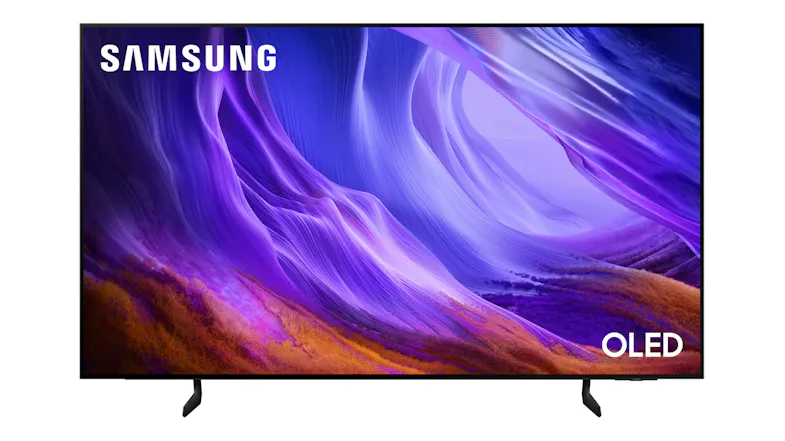 Front view of the Samsung OLED television showing ultra‑thin frame, vibrant OLED colours, and wide screen display Front view of the Samsung OLED television showing ultra‑thin frame, vibrant OLED colours, and wide screen display