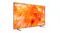 Samsung Neo QLED TV angled to the left, featuring a bright orange abstract display and a thin black bezel on two feet Samsung Neo QLED TV angled to the left, featuring a bright orange abstract display and a thin black bezel on two feet