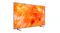 Samsung Neo QLED TV angled to the left, featuring orange abstract visuals, a slim frame, and dual stand legs Samsung Neo QLED TV angled to the left, featuring orange abstract visuals, a slim frame, and dual stand legs