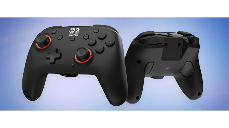 Dual-sided view of the gaming controller showcasing the front and back panels Dual-sided view of the gaming controller showcasing the front and back panels