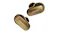 Side view of the Bose black and gold true wireless earbuds with in-ear silicone tips Side view of the Bose black and gold true wireless earbuds with in-ear silicone tips