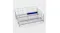An angled view of an empty dishwasher upper and lower racks with adjustable tines and smooth‑glide rails An angled view of an empty dishwasher upper and lower racks with adjustable tines and smooth‑glide rails