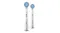 Two white replacement brush heads showcasing the round bristle design Two white replacement brush heads showcasing the round bristle design