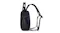 Side view of a blue Norio backpack with a drawstring pocket, an adjustable strap, and top handles Side view of a blue Norio backpack with a drawstring pocket, an adjustable strap, and top handles