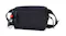 Angled view of a blue Hedgren waistbag with an adjustable strap, front zip pocket, and black hardware Angled view of a blue Hedgren waistbag with an adjustable strap, front zip pocket, and black hardware
