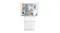 An open white Mitsubishi refrigerator filled with food items, drinks, eggs, fruit, and bottles, with two bottom freezer drawers An open white Mitsubishi refrigerator filled with food items, drinks, eggs, fruit, and bottles, with two bottom freezer drawers