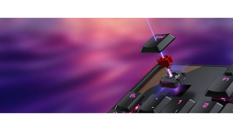 Close-up view of a mechanical keyboard switch with a removable keycap, showing a hot-swappable design Close-up view of a mechanical keyboard switch with a removable keycap, showing a hot-swappable design