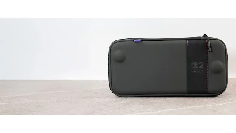 Durable Nintendo Switch slim carrying case with textured exterior, zipper closure, and reinforced corners Durable Nintendo Switch slim carrying case with textured exterior, zipper closure, and reinforced corners