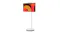 Samsung Smart Monitor on a white adjustable stand, front view, displaying colourful abstract circular artwork on screen Samsung Smart Monitor on a white adjustable stand, front view, displaying colourful abstract circular artwork on screen