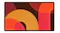 A close‑up view of the Samsung Smart Monitor display showing orange and red abstract geometric artwork within slim black bezels A close‑up view of the Samsung Smart Monitor display showing orange and red abstract geometric artwork within slim black bezels