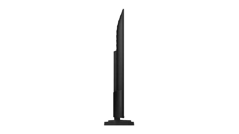 Side profile of a Samsung Mini LED TV highlighting its ultra-thin panel and minimalist stand Side profile of a Samsung Mini LED TV highlighting its ultra-thin panel and minimalist stand