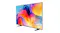 Angled view of a Samsung TV displaying a colourful abstract image on a slim screen with a minimalist stand Angled view of a Samsung TV displaying a colourful abstract image on a slim screen with a minimalist stand